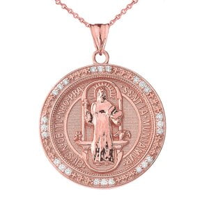 Details about   10k Rose Gold Diamond St Benedict EIVS IN OBITV NRO Circle 1" Pendant Necklace 